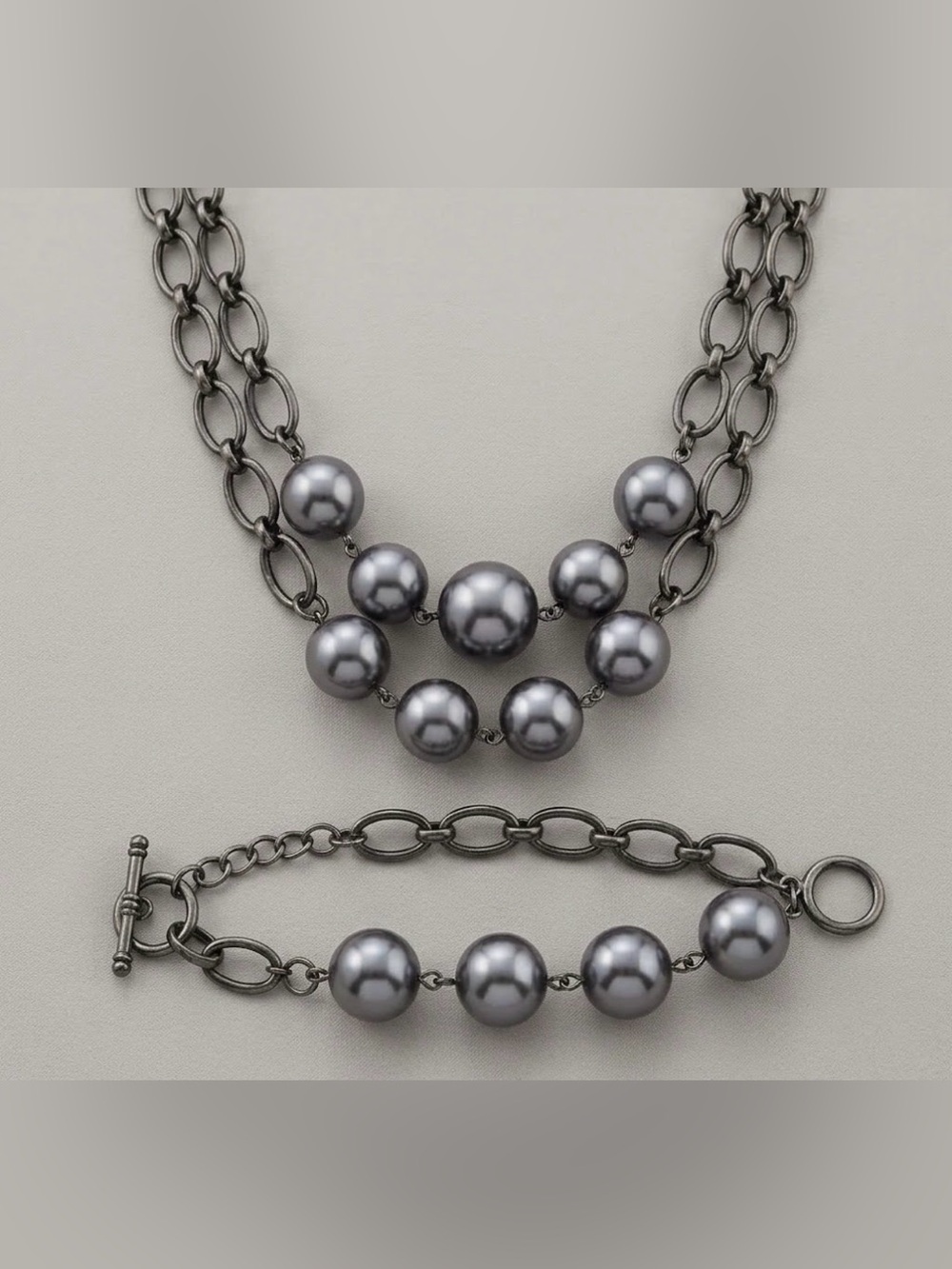 5 for $30 Gray Metallic Pearl Jewelry Set Necklace and Bracelet